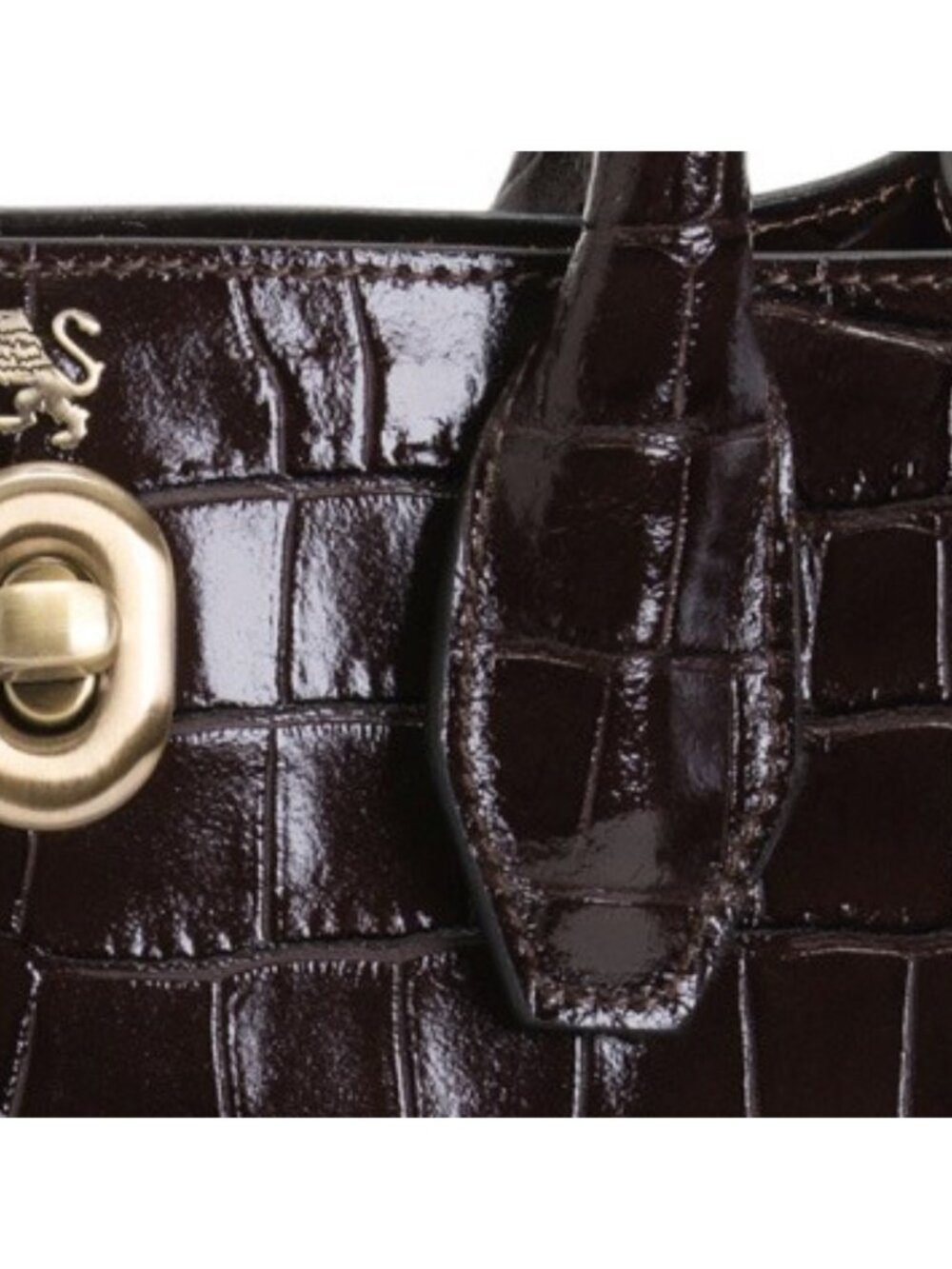 PRATESI Patent Leather Crocodile Structured Small Wing Gusset Tote - Picture 4 of 6